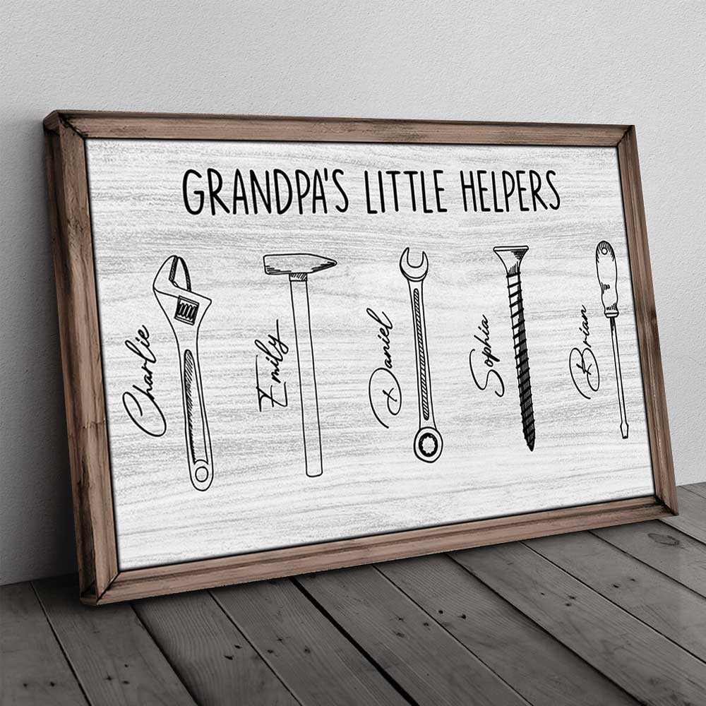 Personalized Grandpa Little Helpers Canvas Wall Art – Gift for Dad