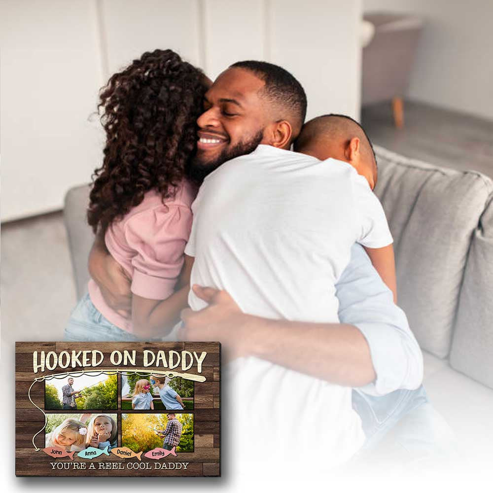 Personalized Hooked On Daddy Canvas Wall Art – Gift for Dad