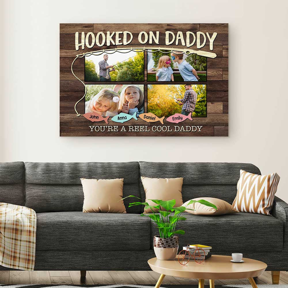 Personalized Hooked On Daddy Canvas Wall Art – Gift for Dad