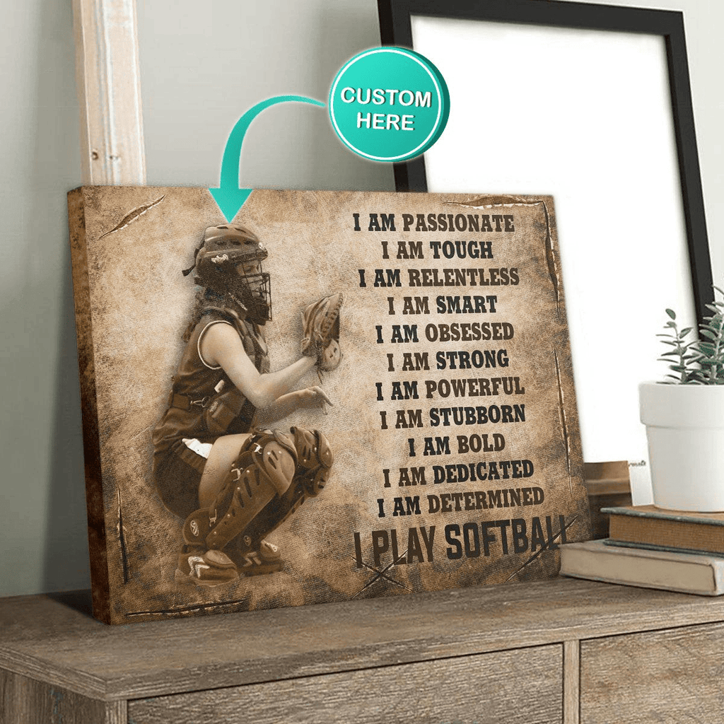 Personalized I Play Softball Canvas Wall Art – For Softball Lovers, Sports Wall Decor