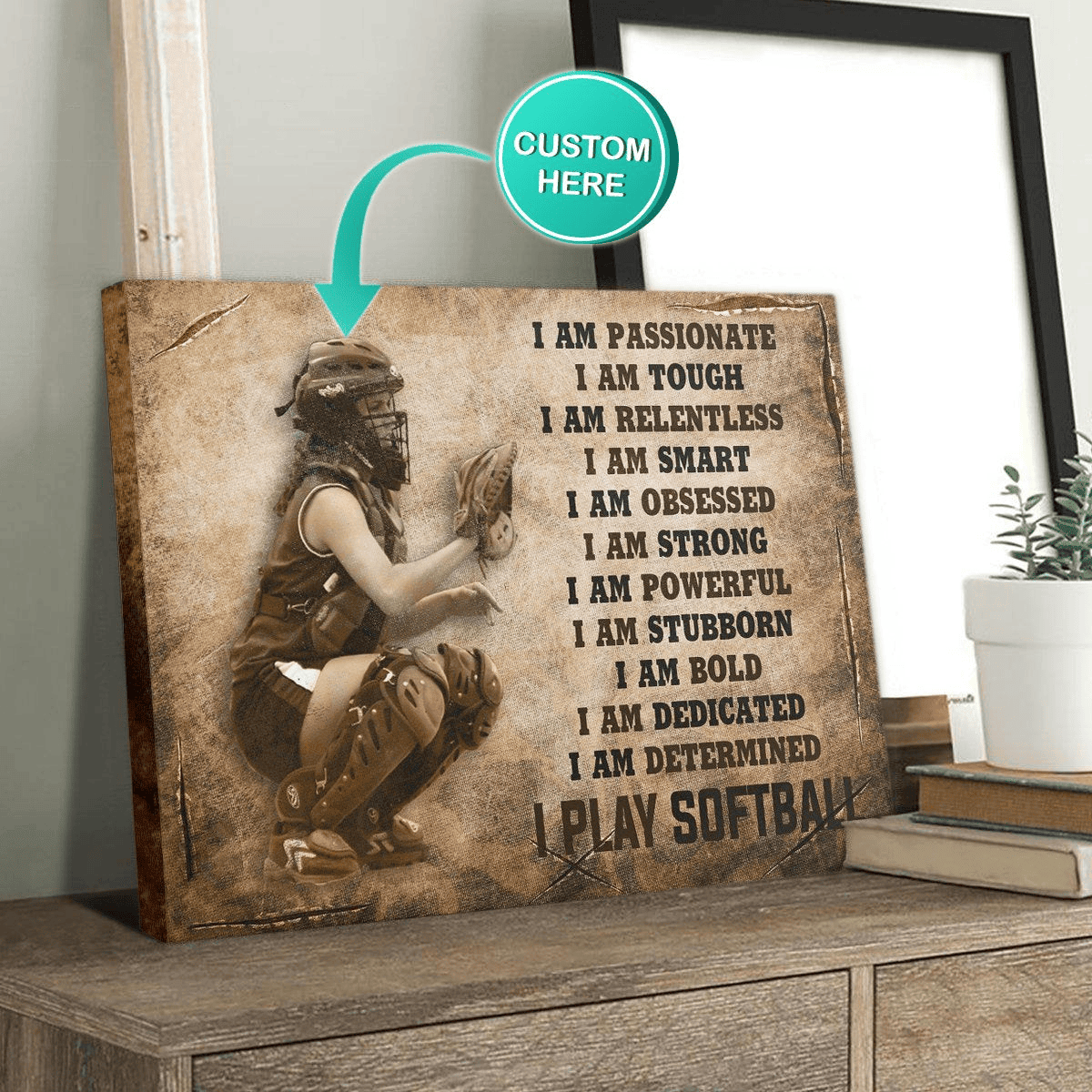 Personalized I Play Softball Canvas Wall Art – For Softball Lovers, Sports Wall Decor