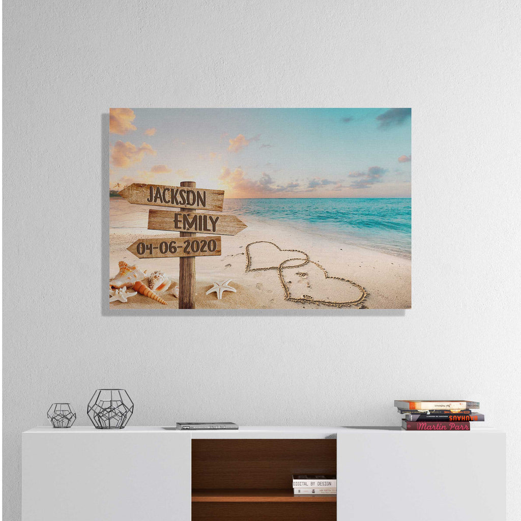 Personalized Love Has No Limits Beach Sign Canvas Wall Art – Couple Gift