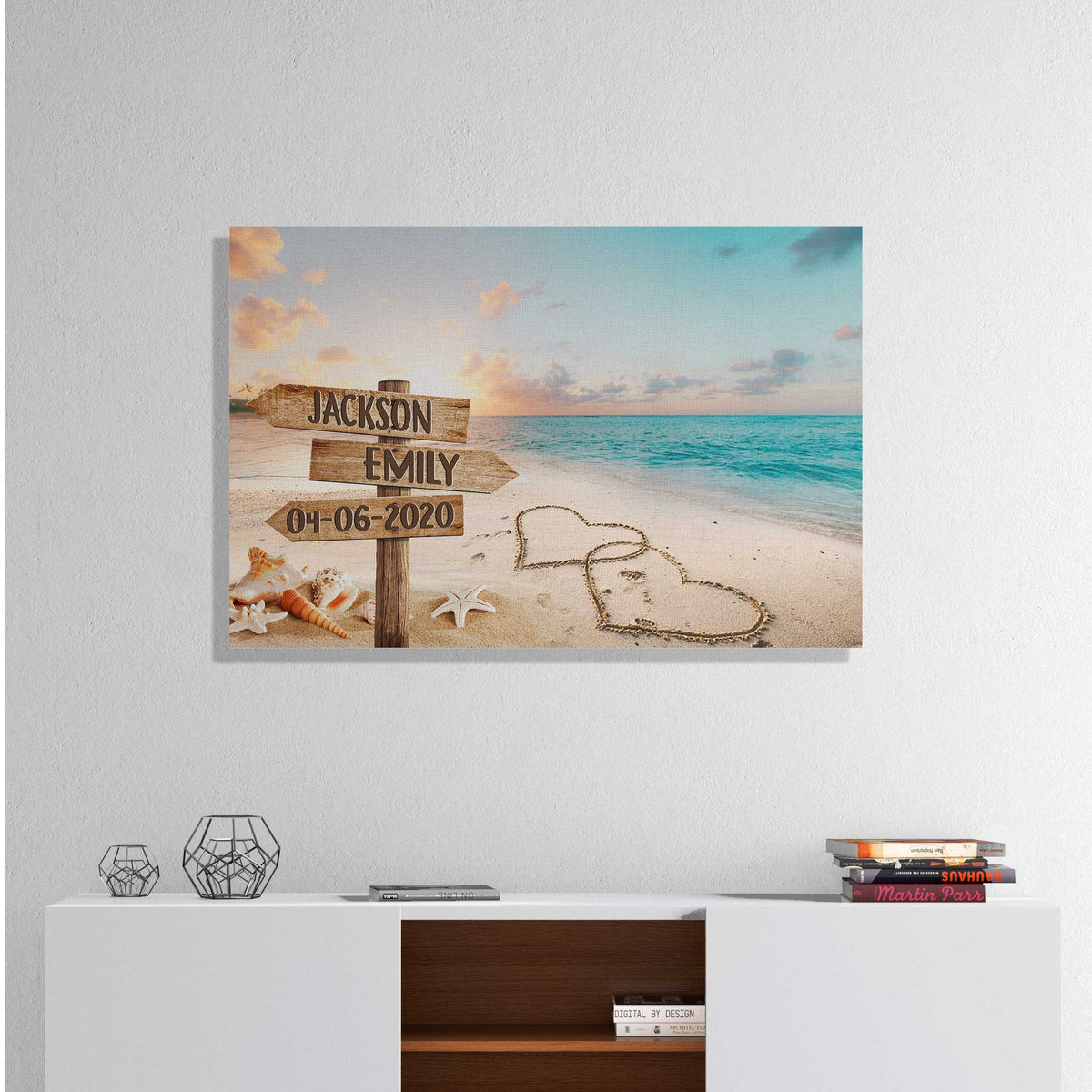 Personalized Love Has No Limits Beach Sign Canvas Wall Art – Couple Gift