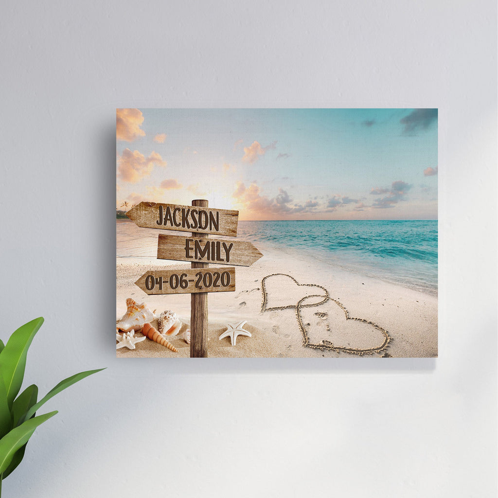 Personalized Love Has No Limits Beach Sign Canvas Wall Art – Couple Gift