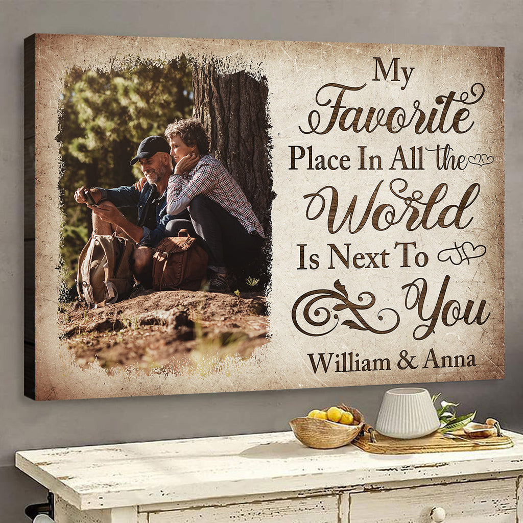 Personalized My Favorite Place Is Next To You Photo Collage Canvas Wall Art – Couple Gift