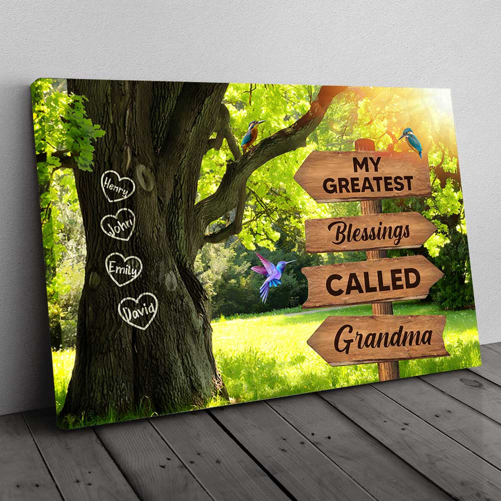 Personalized My Greatest Blessings Call Me Grandma Canvas Wall Art – Gift for Mom