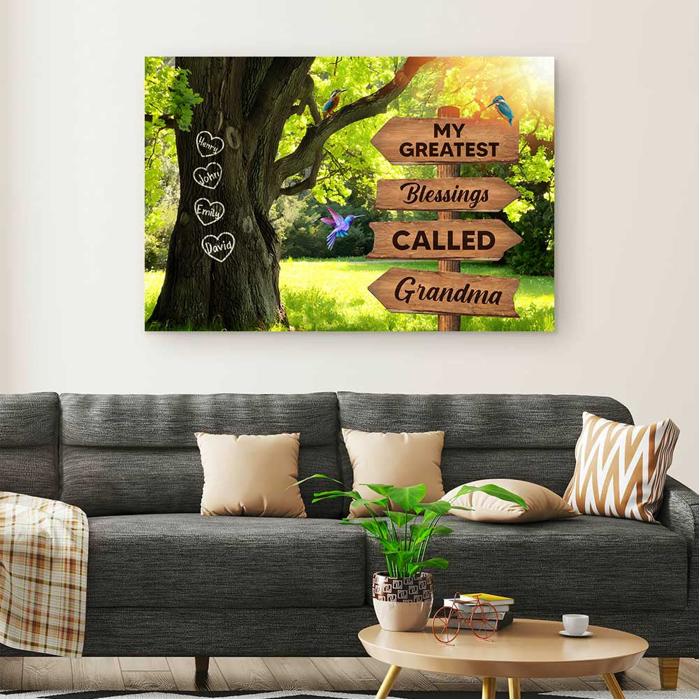 Personalized My Greatest Blessings Call Me Grandma Canvas Wall Art – Gift for Mom