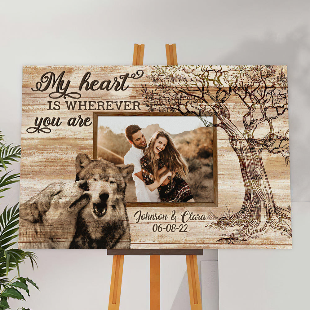 Personalized My Heart Is Wherever Canvas Wall Art – Couple Gift