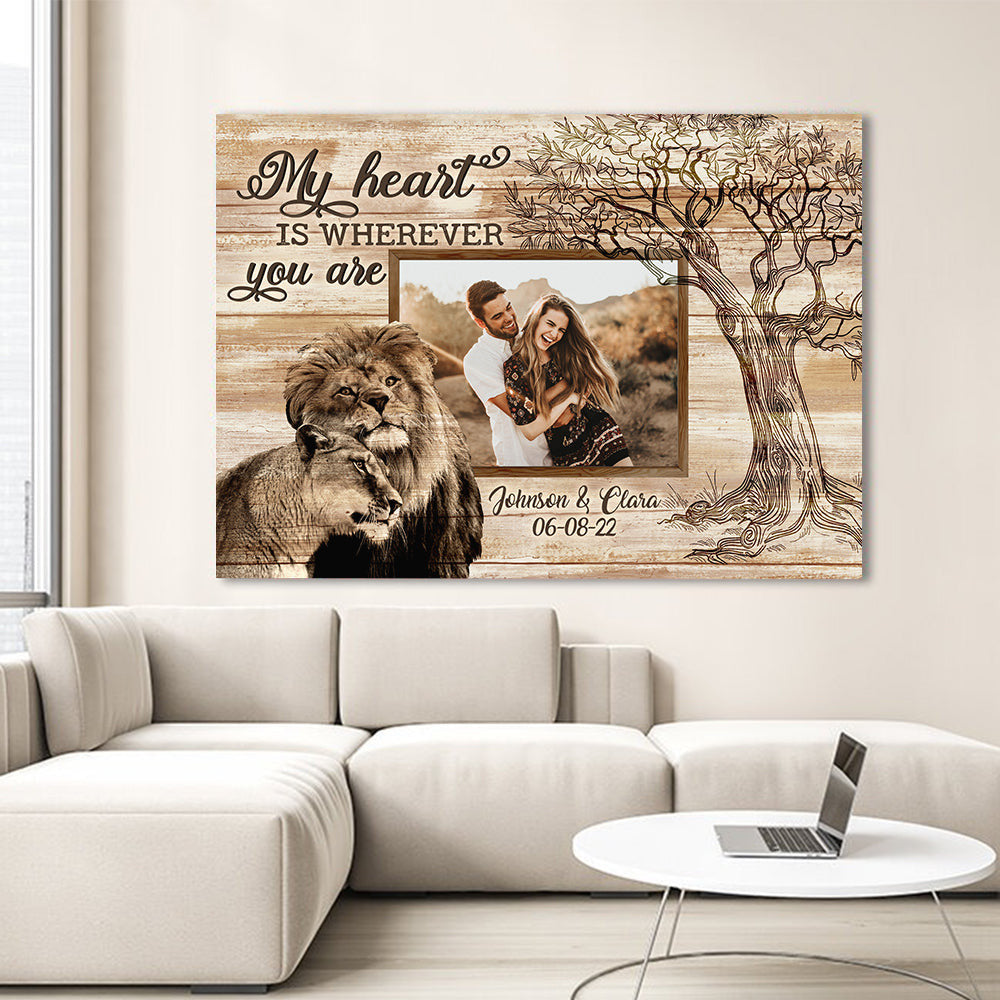 Personalized My Heart Is Wherever Canvas Wall Art – Couple Gift