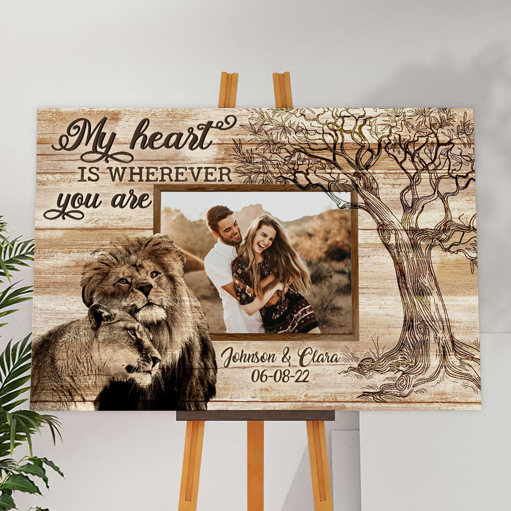 Personalized My Heart Is Wherever Canvas Wall Art – Couple Gift