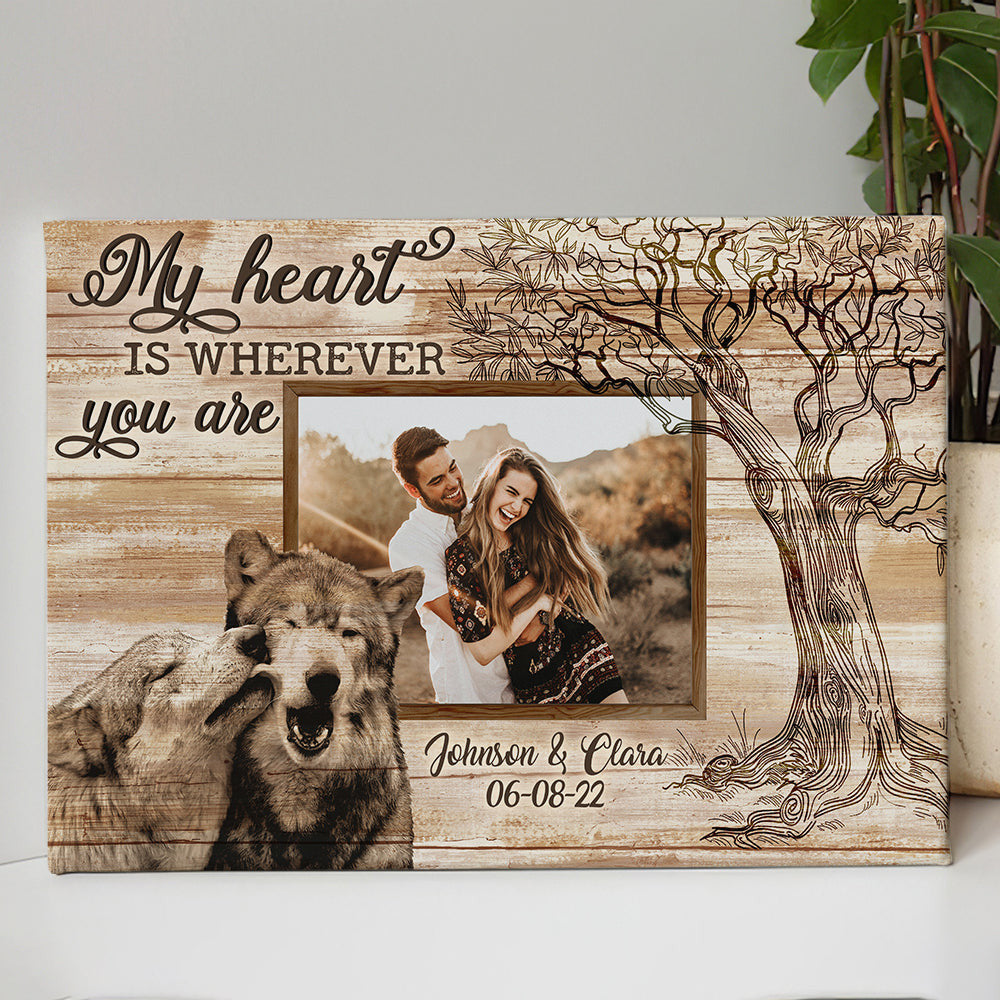 Personalized My Heart Is Wherever Canvas Wall Art – Couple Gift