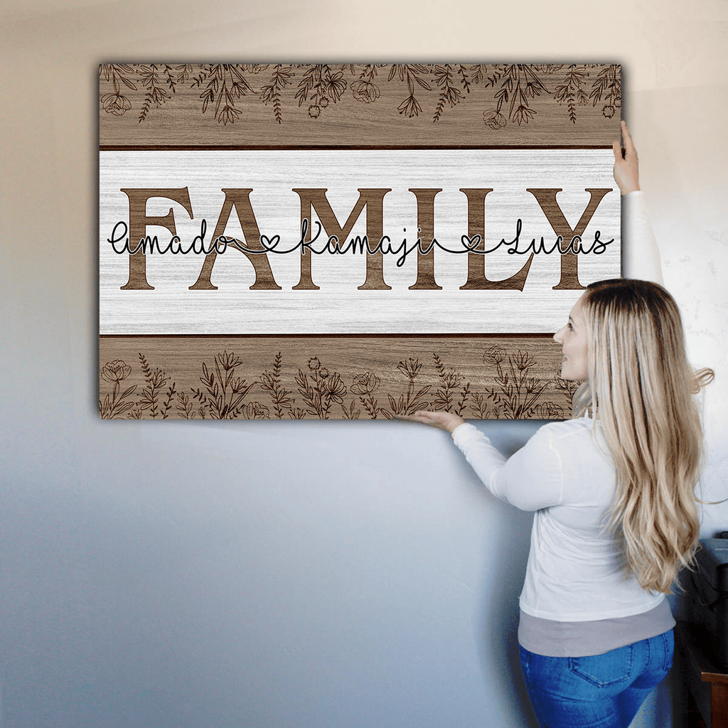 Personalized Names Family Joined By Love Canvas Wall Art – Family Home Decor