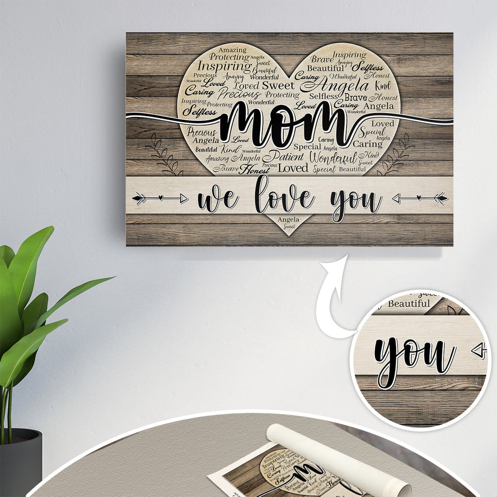 Personalized Names Heart Mom We Love You Canvas Wall Art – Gift for Mom