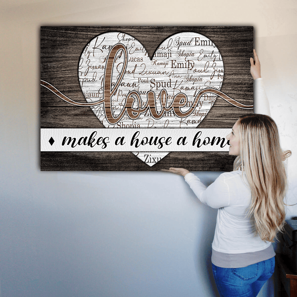 Personalized Names Love Makes A House A Home Canvas Wall Art – Family Home Decor