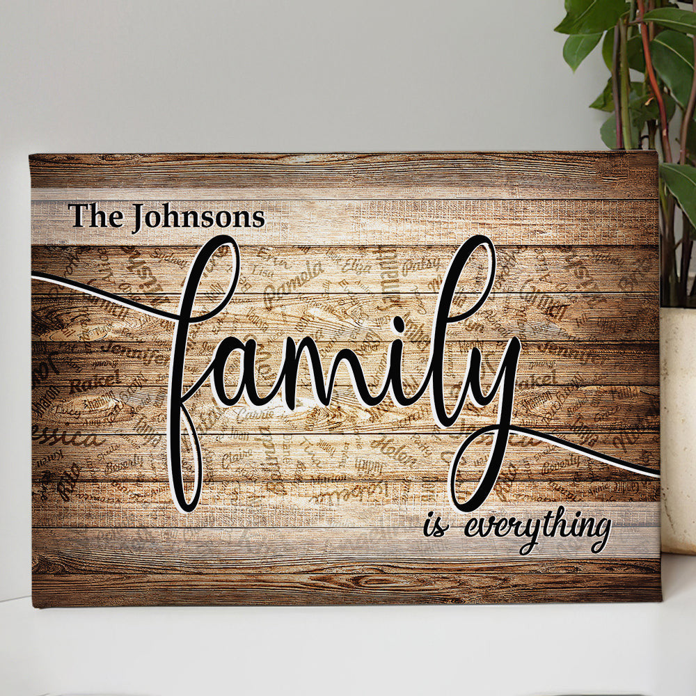 Personalized Names On Background Family Is Everything Canvas Wall Art – Family Home Decor