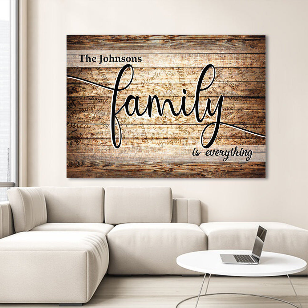 Personalized Names On Background Family Is Everything Canvas Wall Art – Family Home Decor