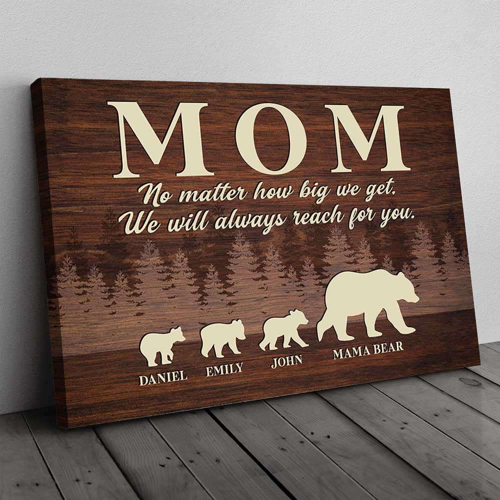 Personalized No Matter How Big We Get Bear Family Canvas Wall Art – Gift for Mom