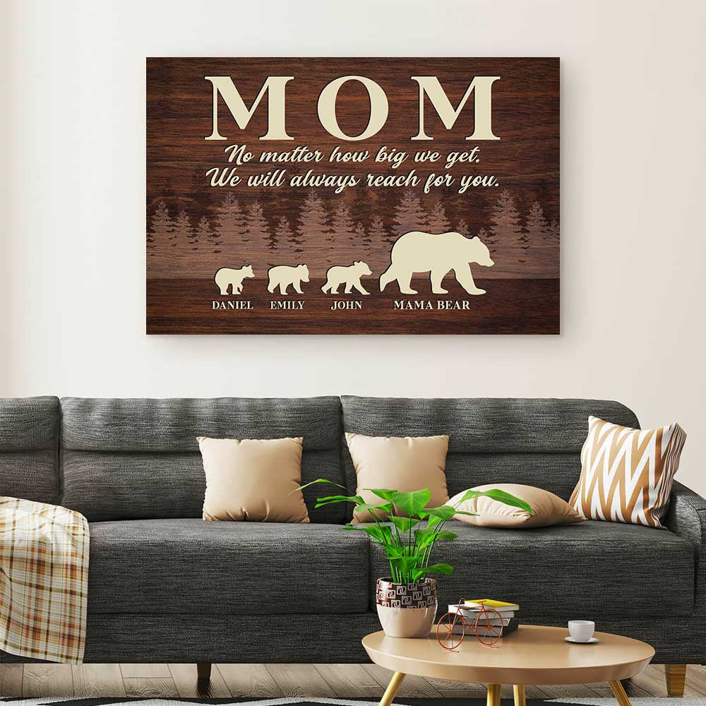 Personalized No Matter How Big We Get Bear Family Canvas Wall Art – Gift for Mom
