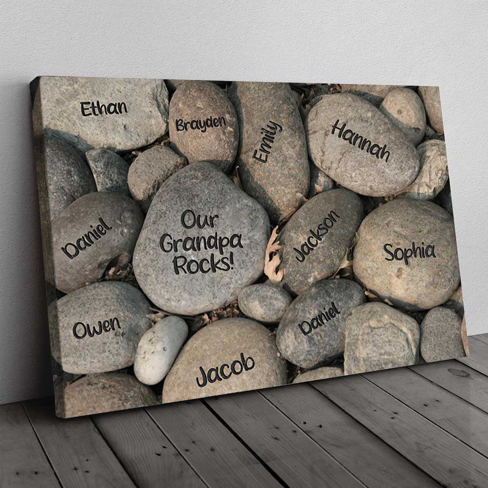 Personalized Our Grandpa Rocks Canvas Wall Art – Gift for Dad
