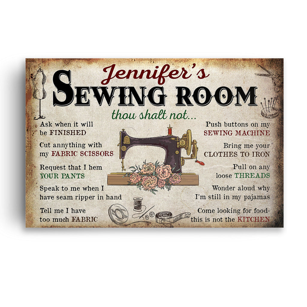 Personalized Sewing Room Thou Shall Not Canvas Wall Art – Sewing Room Decor