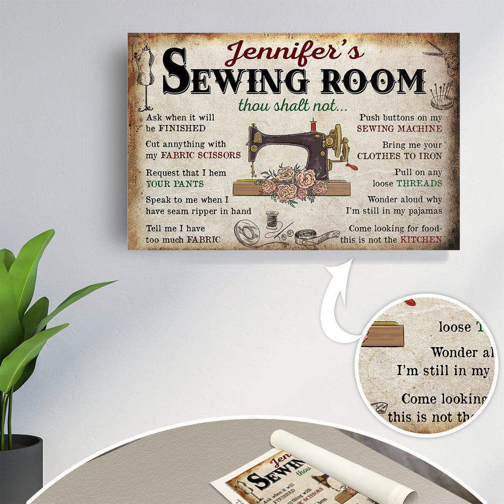 Personalized Sewing Room Thou Shall Not Canvas Wall Art – Sewing Room Decor