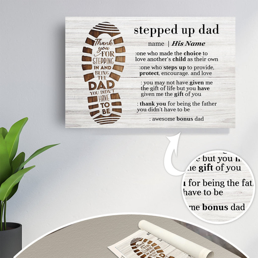 Personalized Stepped Up Dad Canvas Wall Art – Bonus Father, Gift for Dad