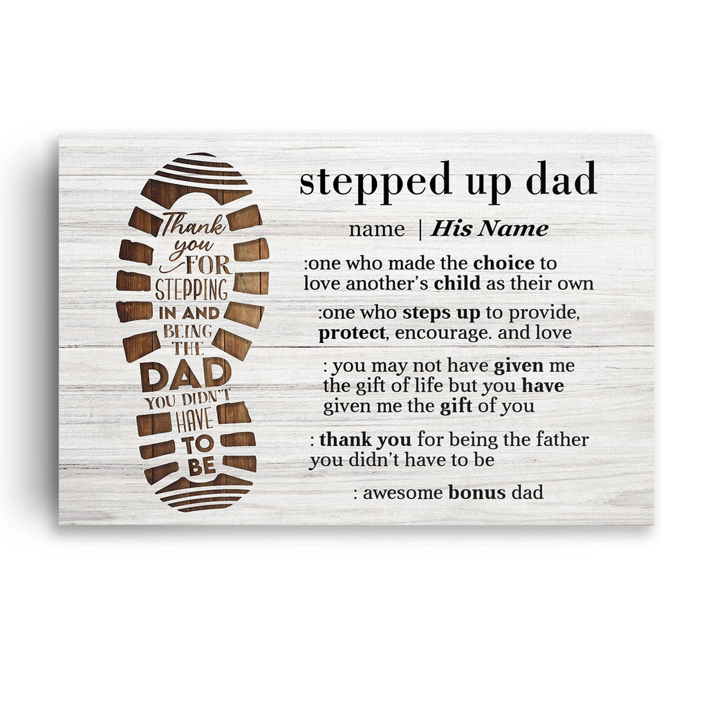 Personalized Stepped Up Dad Canvas Wall Art – Bonus Father, Gift for Dad