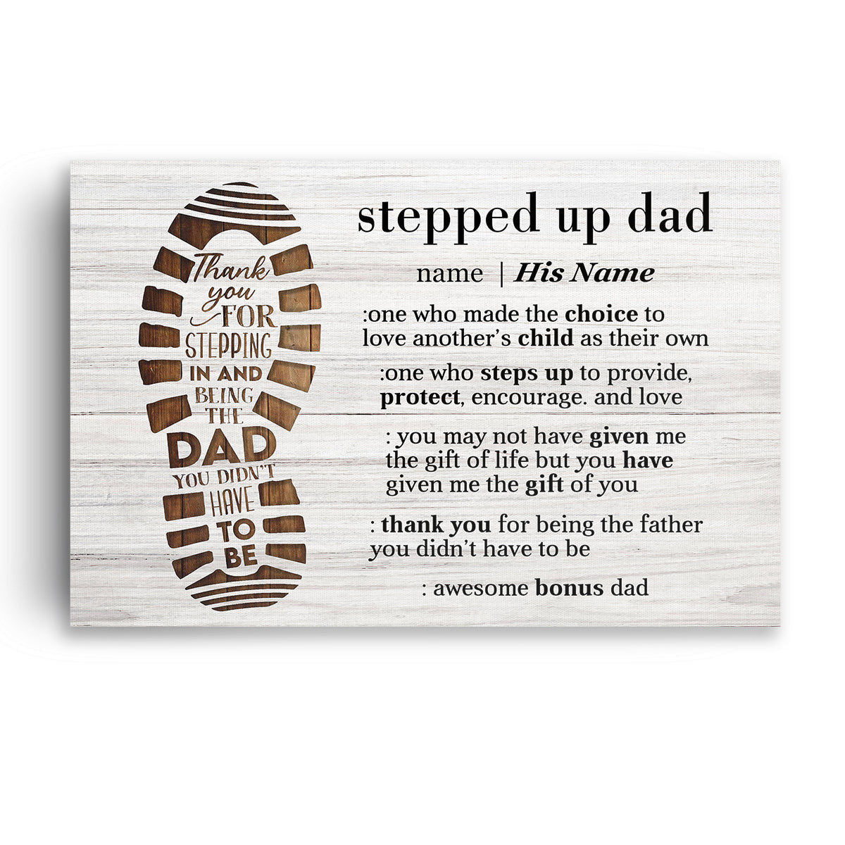 Personalized Stepped Up Dad Canvas Wall Art – Bonus Father, Gift for Dad