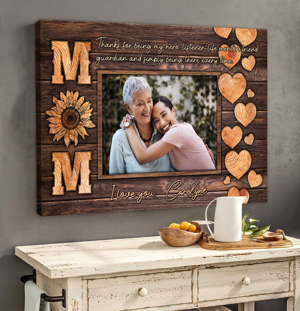 Personalized Thank You For Being My Hero I Love You Mom Canvas Wall Art – Gift for Mom