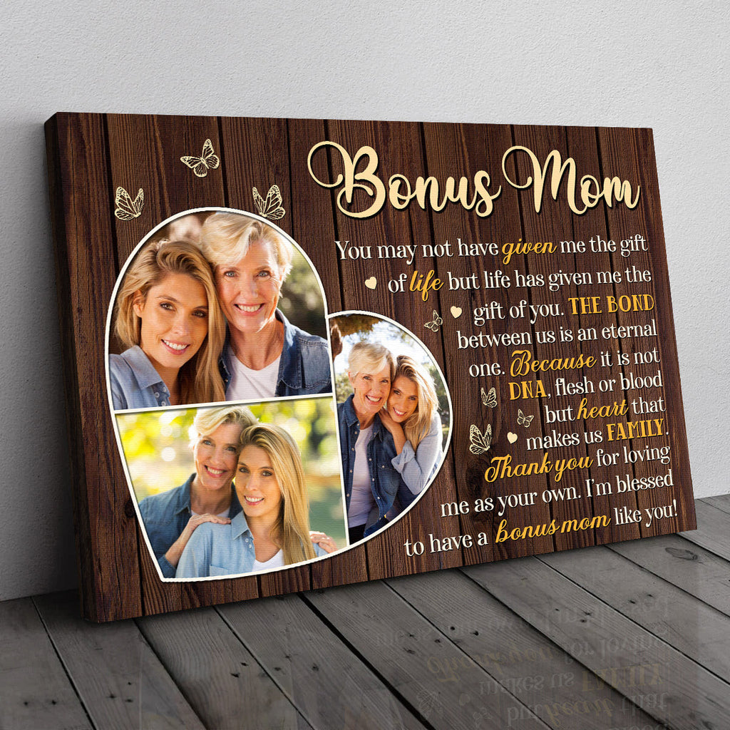 Personalized To My Bonus Mom Canvas Wall Art – Gift for Mom