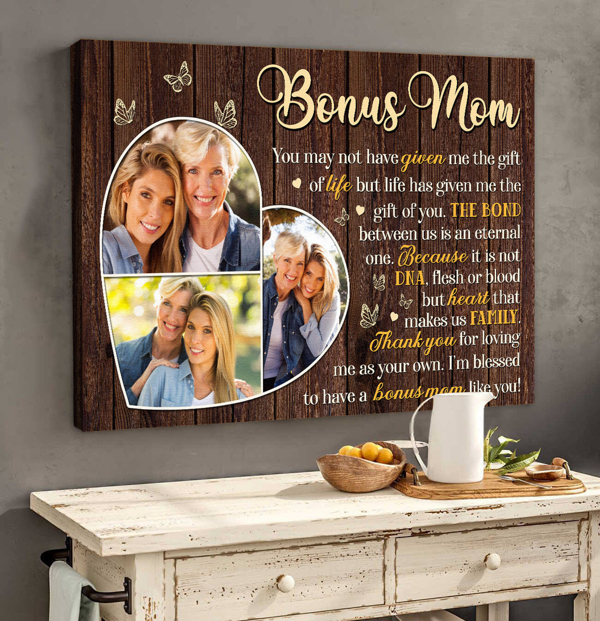 Personalized To My Bonus Mom Canvas Wall Art – Gift for Mom