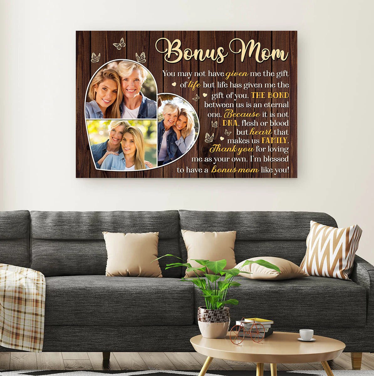 Personalized To My Bonus Mom Canvas Wall Art – Gift for Mom