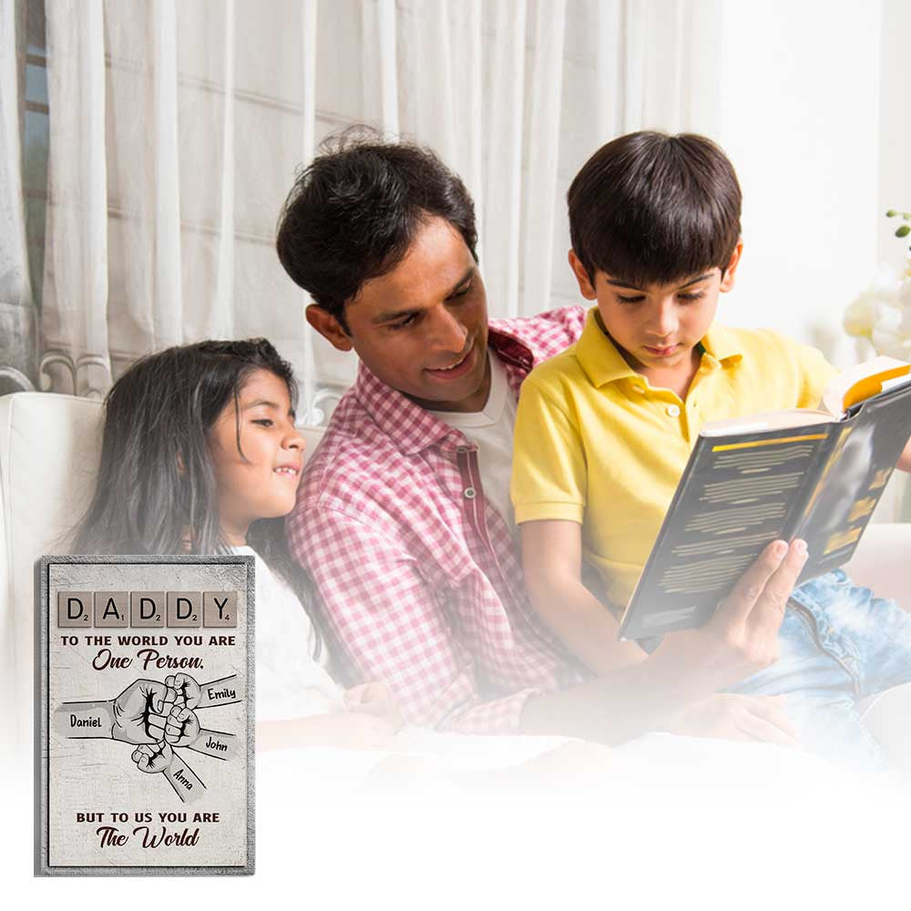 Personalized To The World Dad And Baby Hand Canvas Wall Art – Gift for Dad