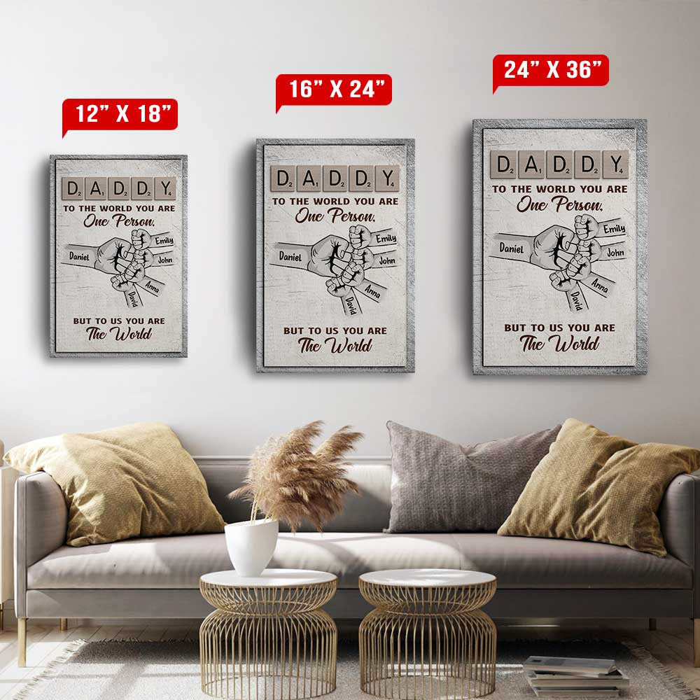 Personalized To The World Dad And Baby Hand Canvas Wall Art – Gift for Dad