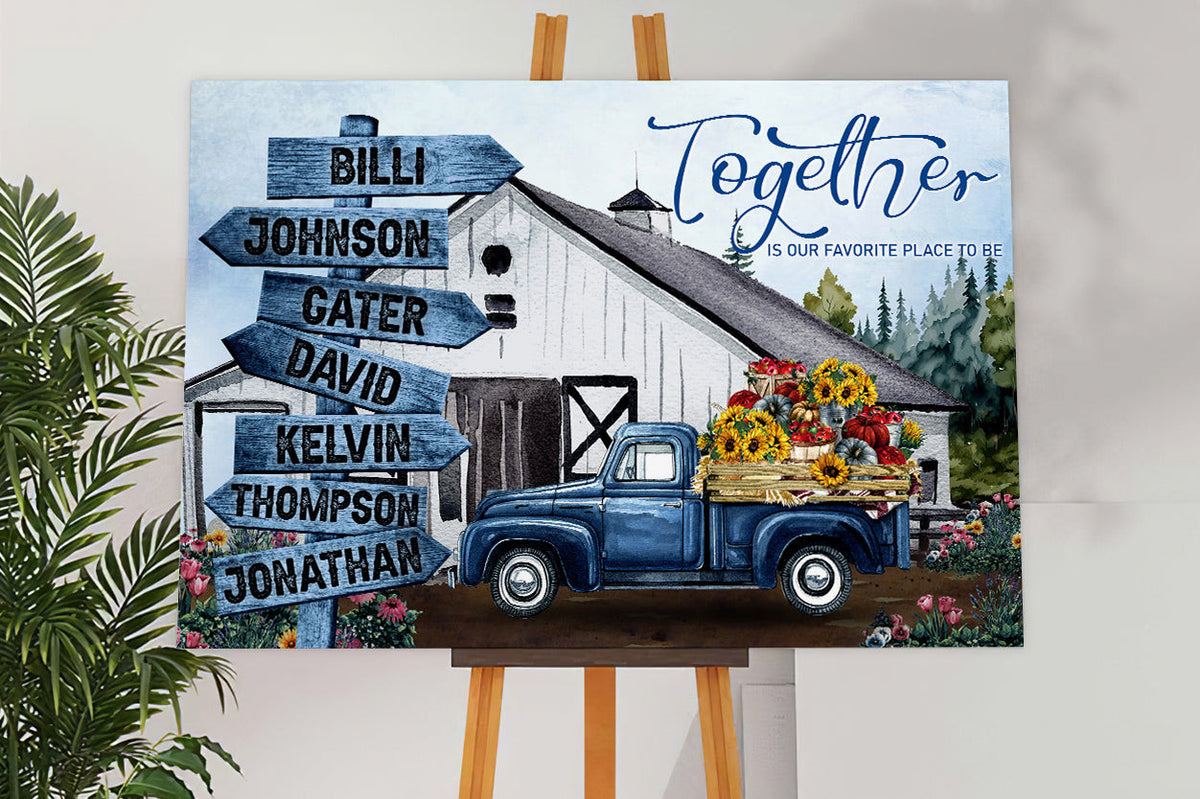 Personalized Together Is Our Favorite Place Farm Sign Canvas Wall Art – Family Home Decor