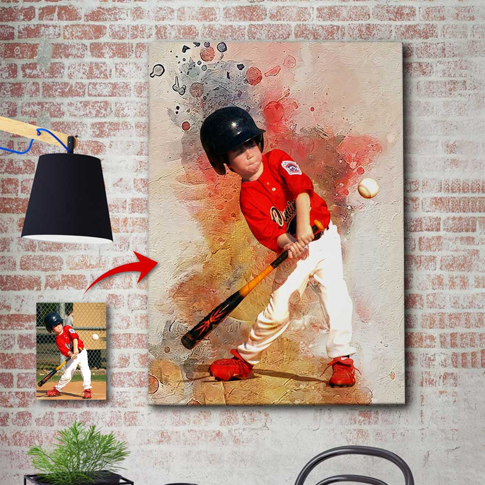 Personalized Baseball Watercolor Canvas Wall Art – Sports Wall Decor
