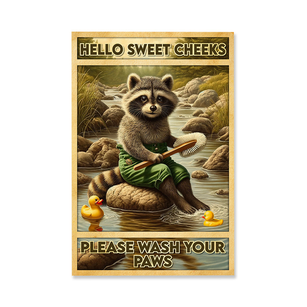 Please Wash Your Paw Bathroom Raccoon Canvas Wall Art – Funny Bathroom Decor