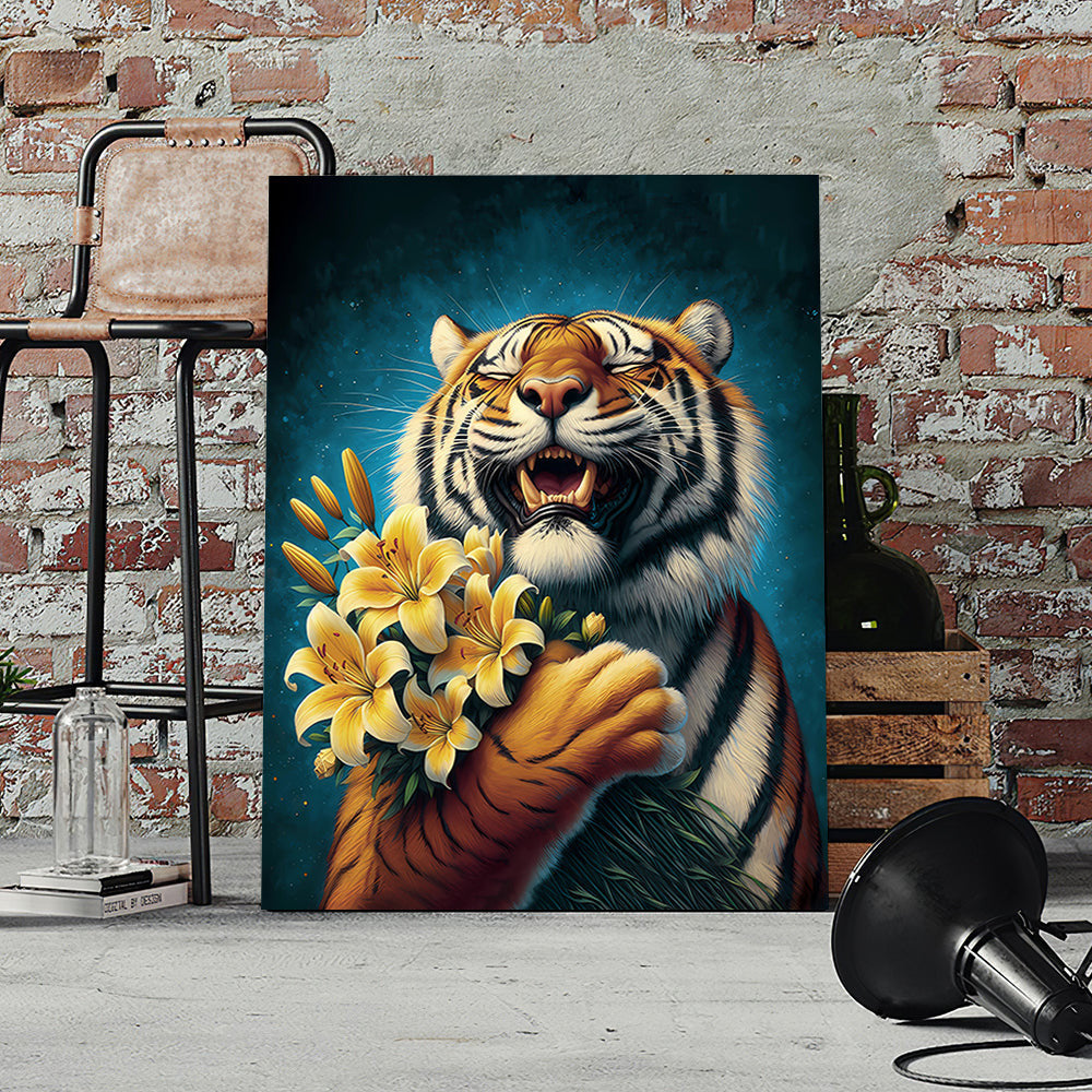 Smiling Tiger Funny Canvas Wall Art – Funny Animal Wall Art