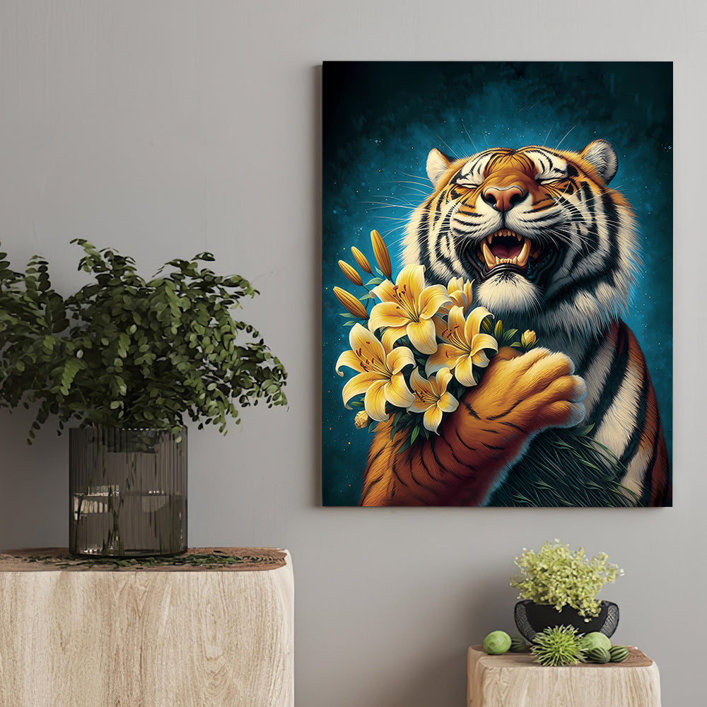 Smiling Tiger Funny Canvas Wall Art – Funny Animal Wall Art
