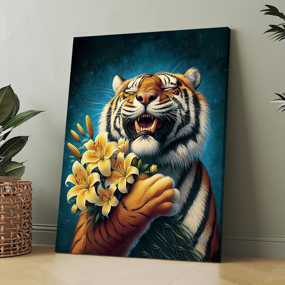 Smiling Tiger Funny Canvas Wall Art – Funny Animal Wall Art