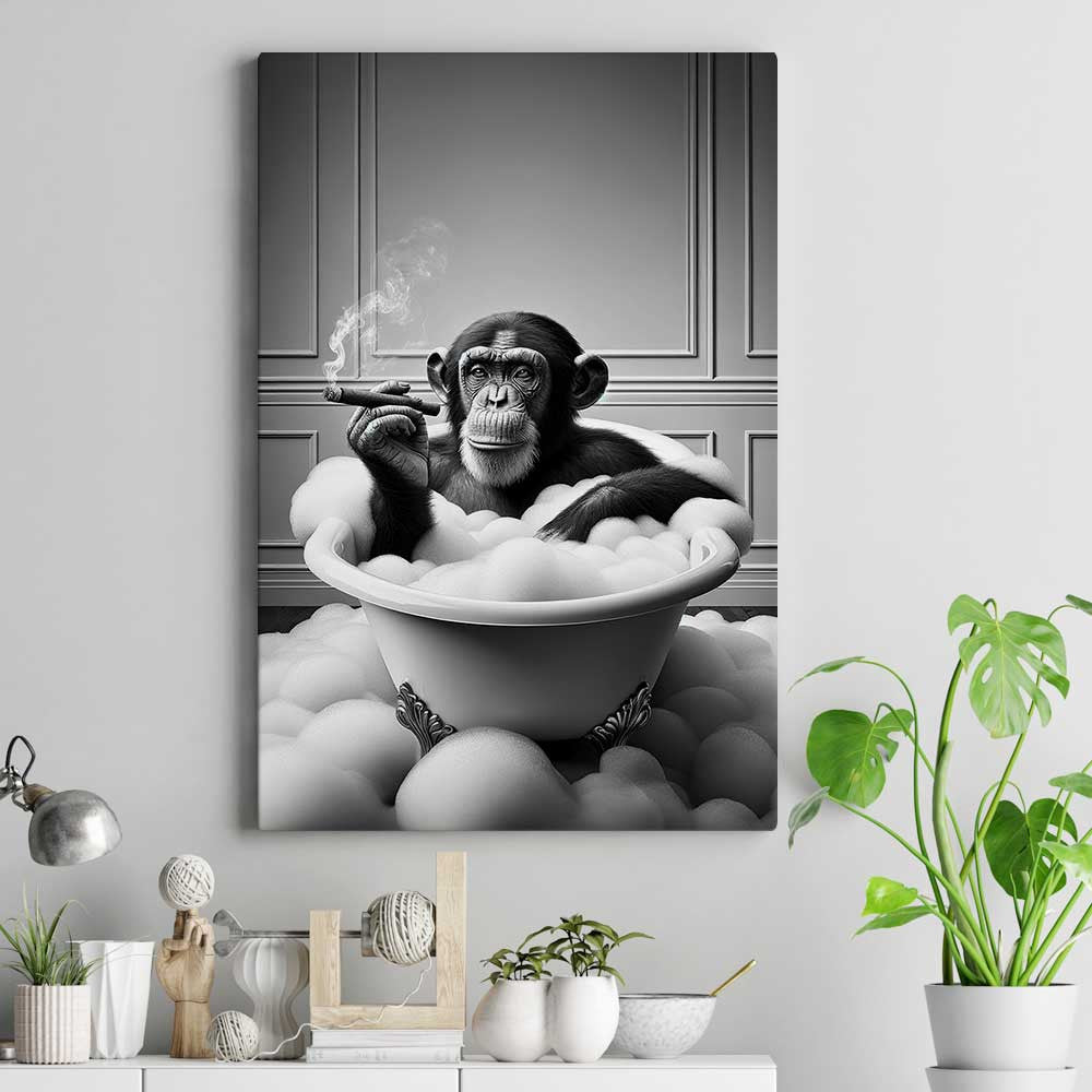 Wash Your Monkey Canvas Wall Art – Funny Bathroom Decor