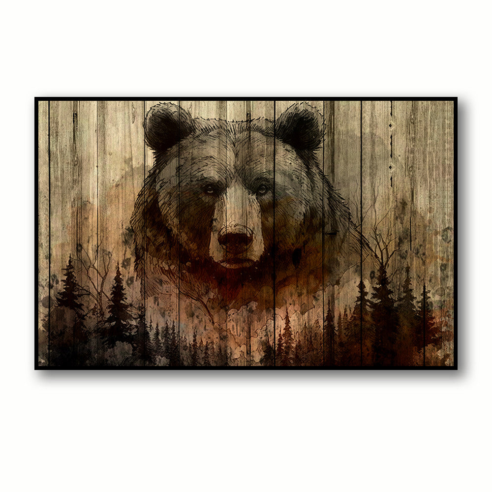 Woodland Bear Rustic Canvas Wall Art – Rustic Cabin Decor
