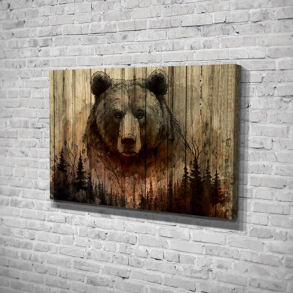 Woodland Bear Rustic Canvas Wall Art – Rustic Cabin Decor