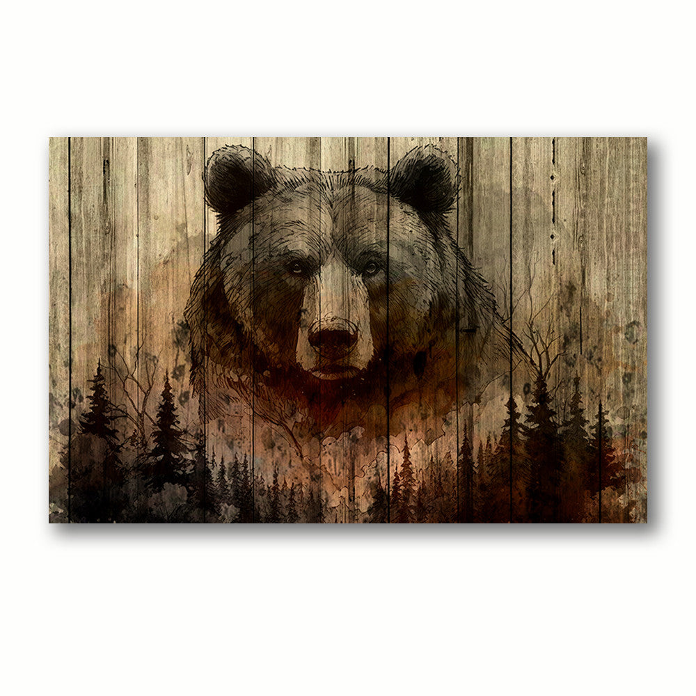 Woodland Bear Rustic Canvas Wall Art – Rustic Cabin Decor