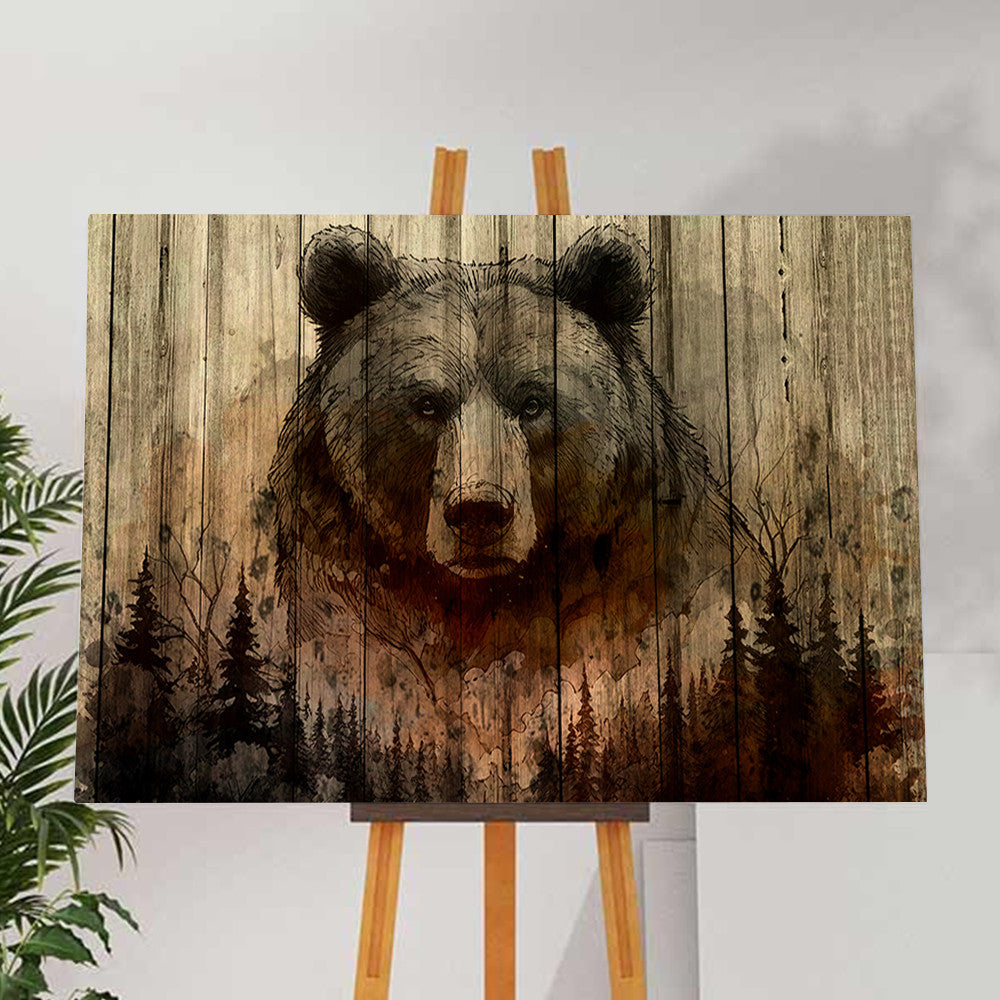 Woodland Bear Rustic Canvas Wall Art – Rustic Cabin Decor