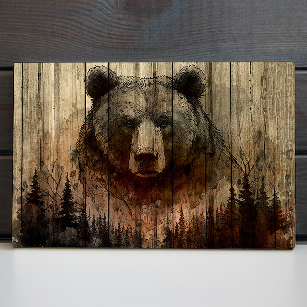 Woodland Bear Rustic Canvas Wall Art – Rustic Cabin Decor