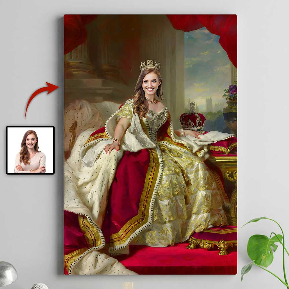 Personalized Photo The Queen Gold Gown Canvas Wall Art – Gift for Her