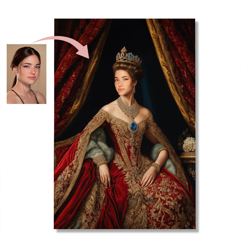 Personalized Photo The Queen Red Gown Canvas Wall Art – Gift for Her