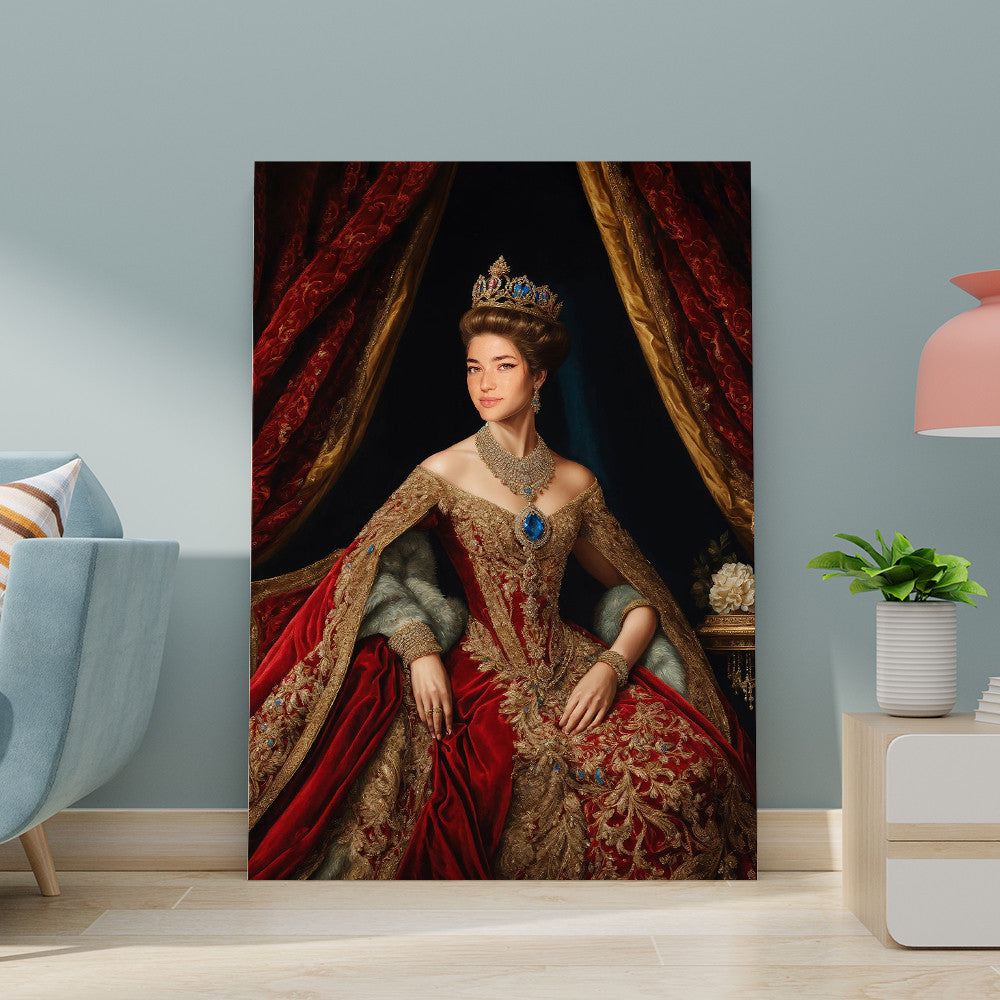 Personalized Photo The Queen Red Gown Canvas Wall Art – Gift for Her