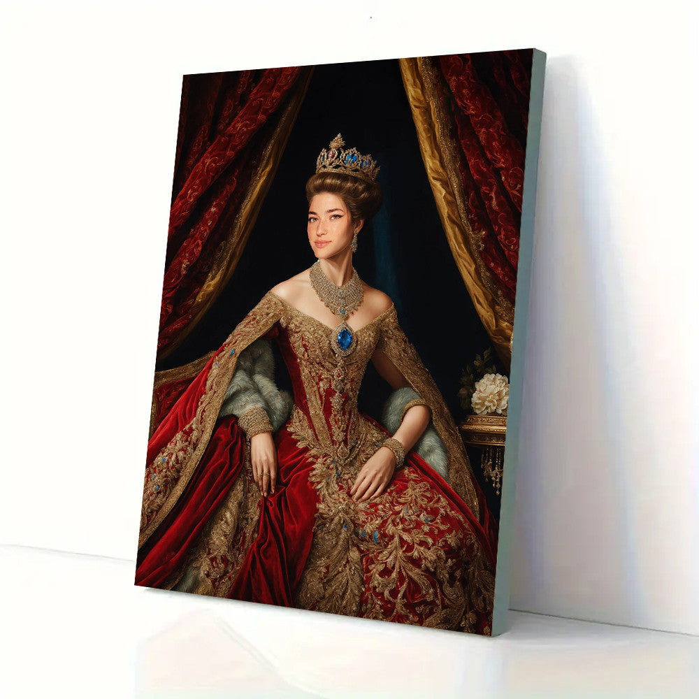 Personalized Photo The Queen Red Gown Canvas Wall Art – Gift for Her
